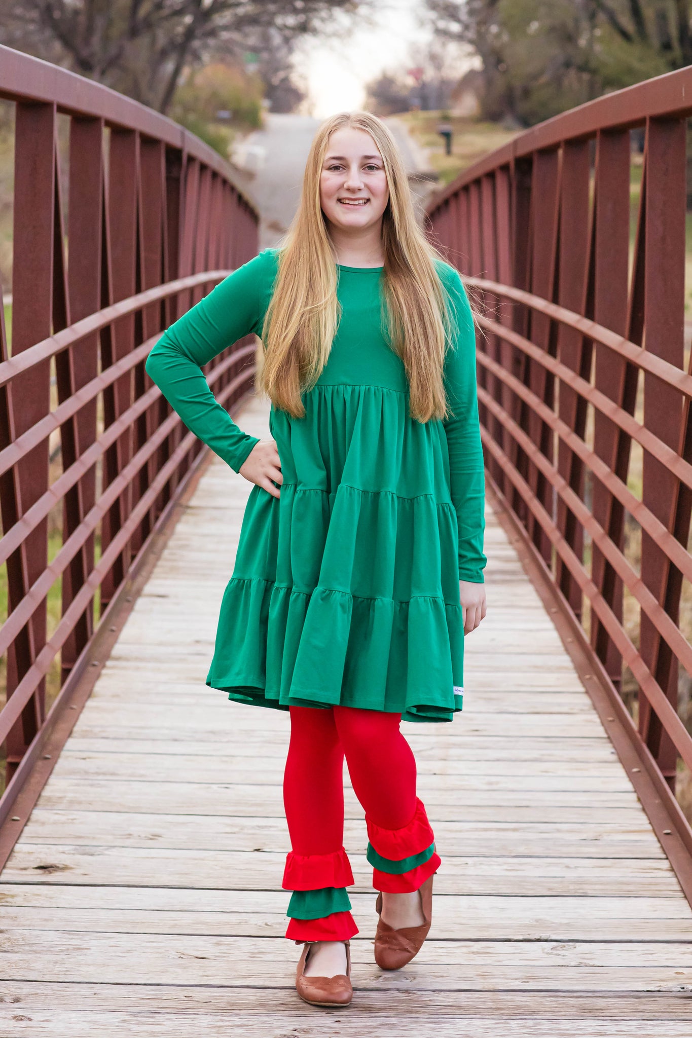 Winter Green Long Sleeve Tiered Annie Dress